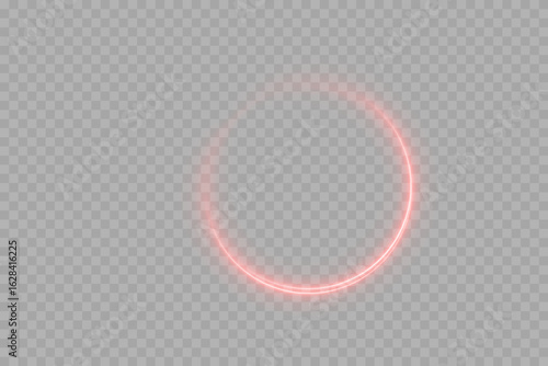 Red neon circle glow effect isolated on transparent background. Futuristic shiny ring, vibrant illuminated frame for decoration, banners, posters, nightclub design, sci-fi visuals, and modern digital 