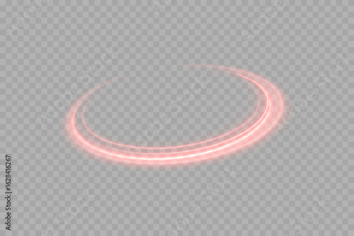 Glowing red neon light ring on transparent background. Bright illuminated circular frame with smooth shine, futuristic design element, abstract round shape for banners, posters, and modern sci-fi