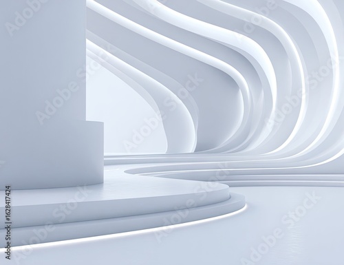 Abstract white architectural interior, flowing curves, subtle lighting