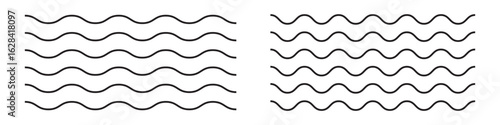 Vector water waves. Set of wavy zigzag lines.