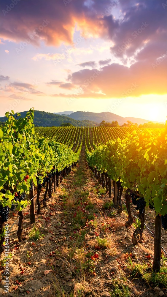 Fototapeta premium Vineyard at sunset (1)