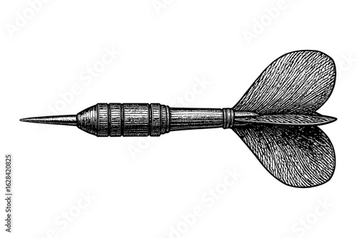 Vintage darts game pencil sketch with detailed engraving style