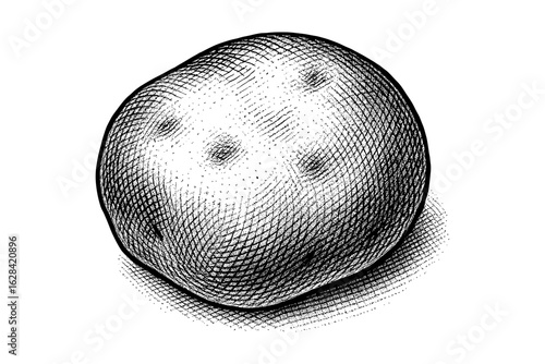 Detailed engraved potato sketch: intricate vintage style