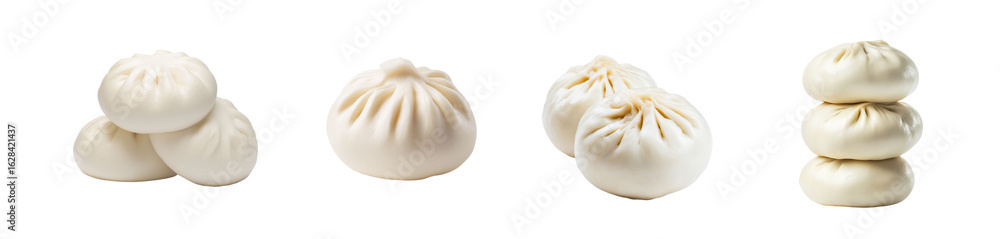 Obraz premium Steamed bao buns arranged on a white background, concept of isolated net