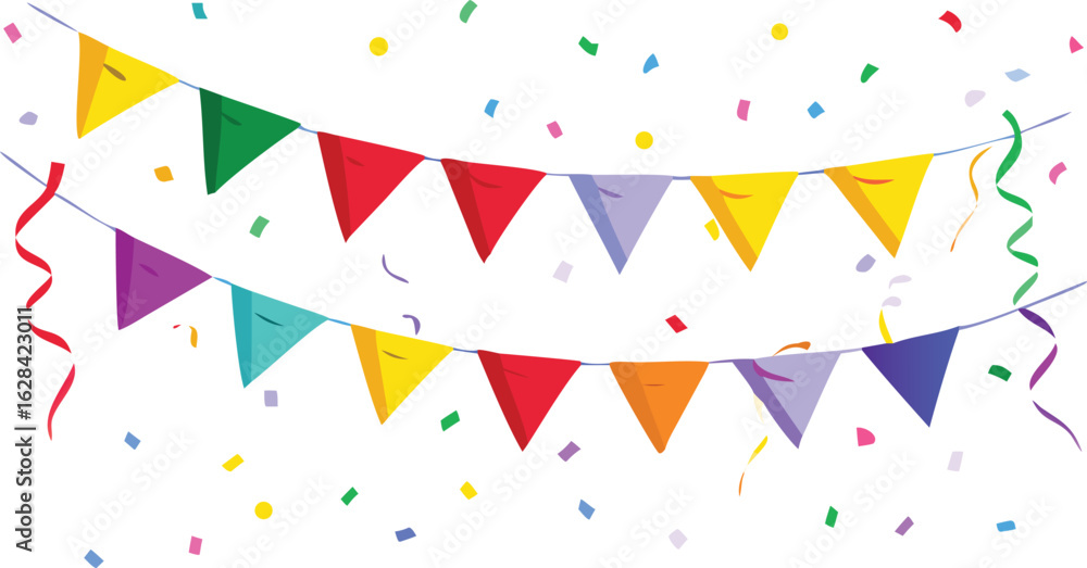 Obraz premium A bright and colorful seamless pattern of party bunting flags and streamers for a festive birthday celebration