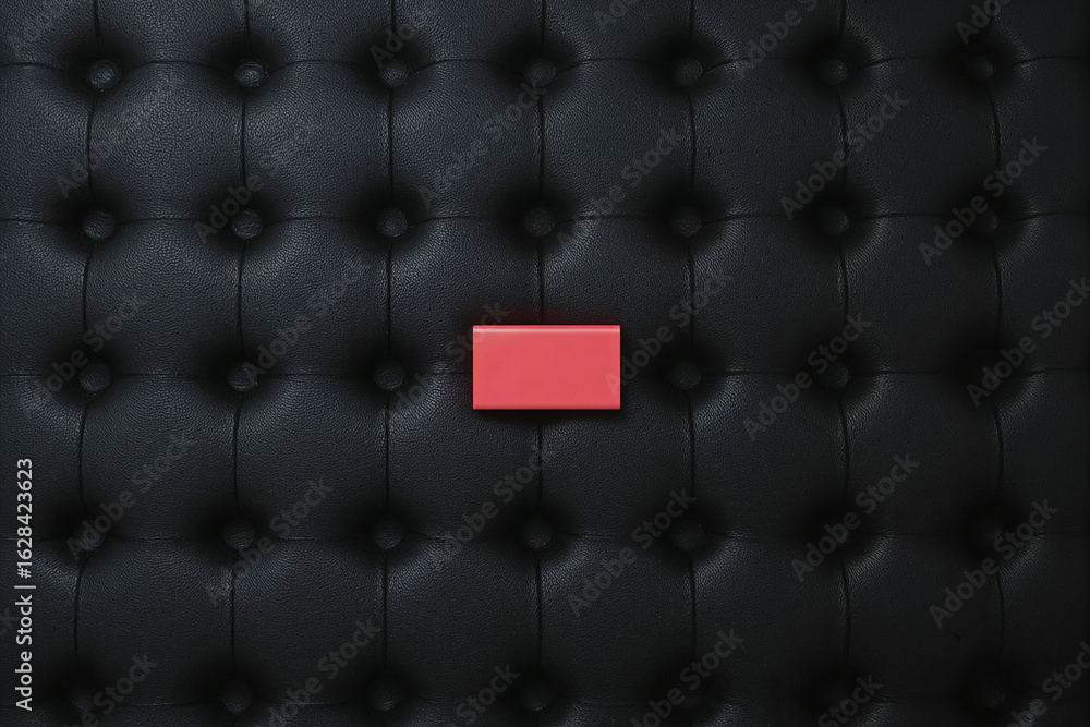 Naklejka premium Horizontal Red Rectangular Object on Black Buttoned Leather Texture rectangle centered