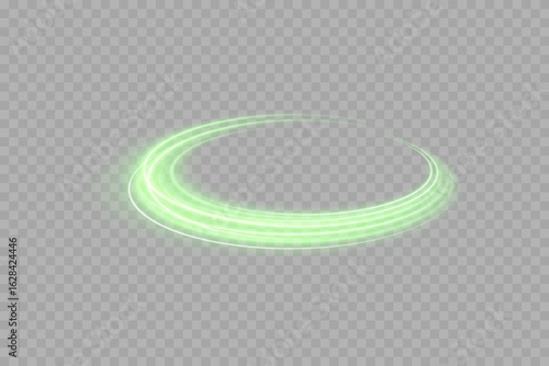Abstract glowing light rings in neon green color. Futuristic motion circle for digital artwork, high-tech banners, gaming UI, space-inspired backgrounds and illuminated particle effects.