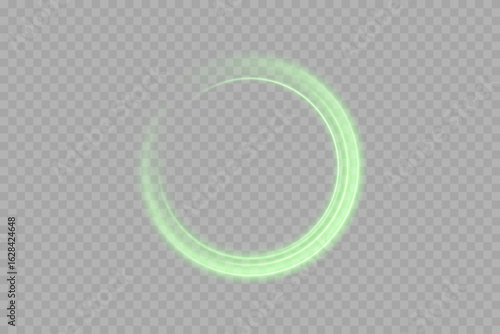 Abstract glowing light rings in neon green color. Futuristic motion circle for digital artwork, high-tech banners, gaming UI, space-inspired backgrounds and illuminated particle effects.