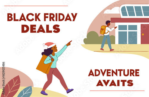 Wallpaper Mural Black friday deals and adventure awaits illustration featuring shoppers and travel destination background scene Torontodigital.ca