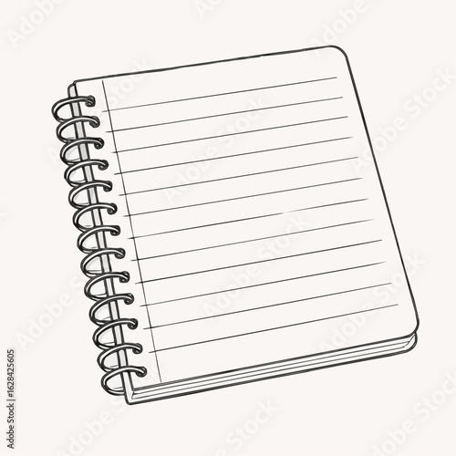 Blank spiral notebook with lined pages on neutral background  