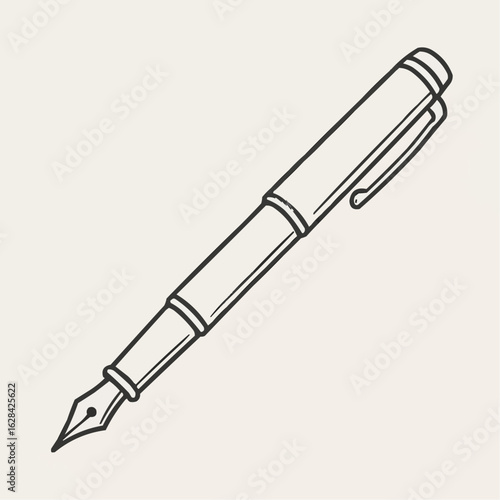 Fountain pen illustration in simple black line art style  