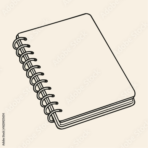 Spiral-bound notebook illustration with blank pages on beige background  