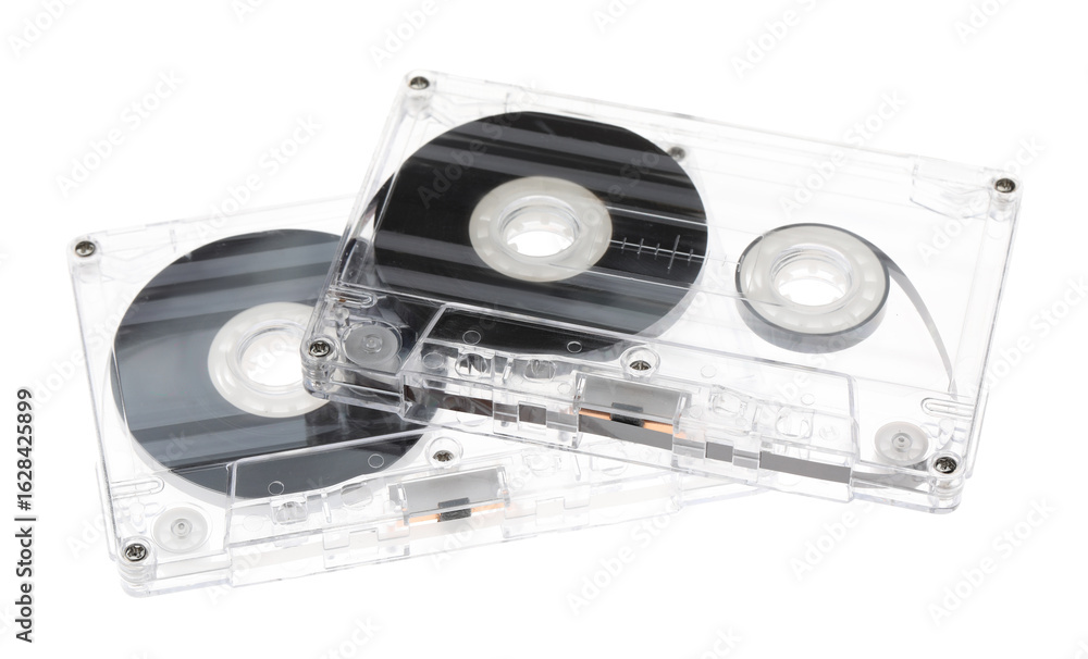 Fototapeta premium Audio cassettes with magnetic tapes isolated on white