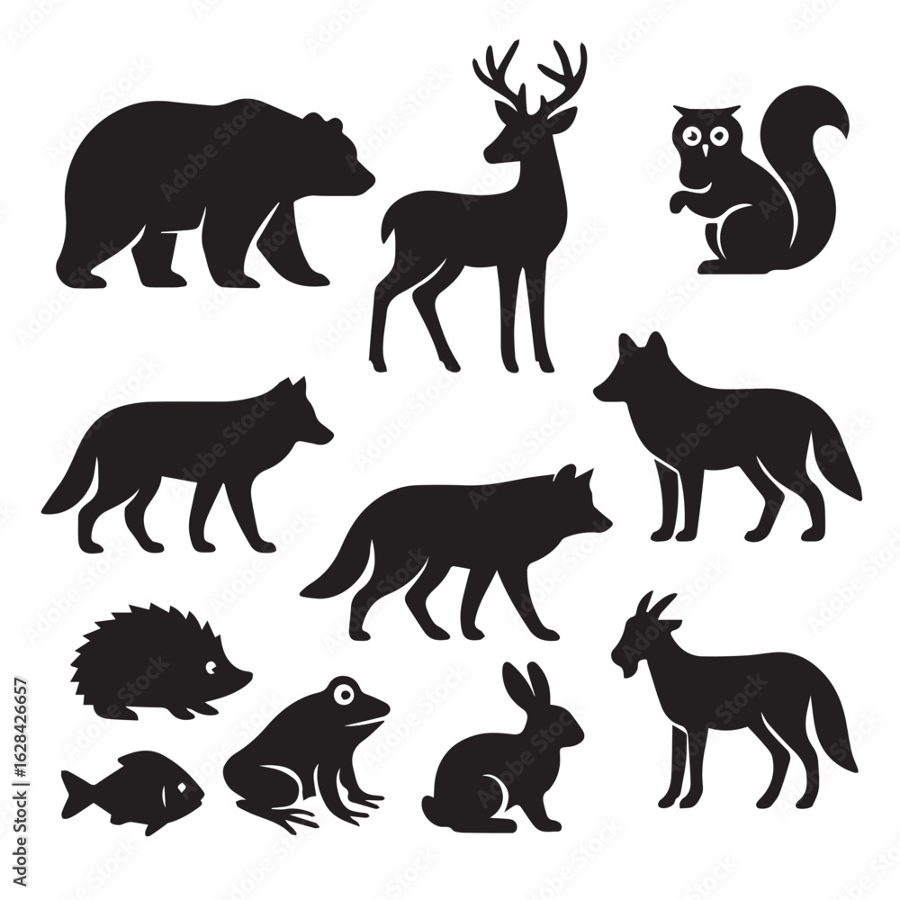 Obraz premium Conceptual Forest Animal Silhouette Set