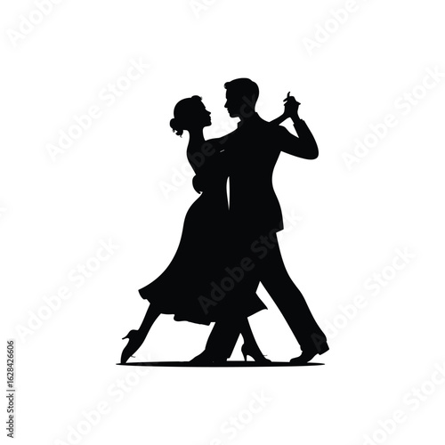 Elegant silhouette of a couple dancing the tango