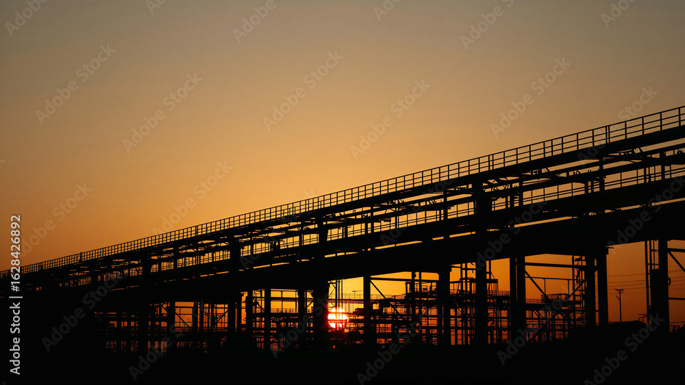 Fototapeta premium Industrial Structure Silhouetted Against a Sunset Sky industry