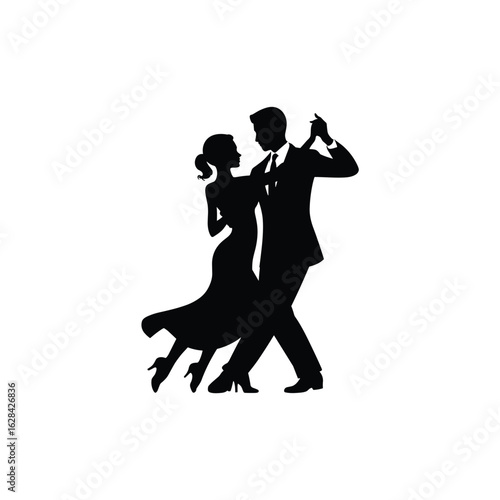 Elegant couple dancing together in silhouette style
