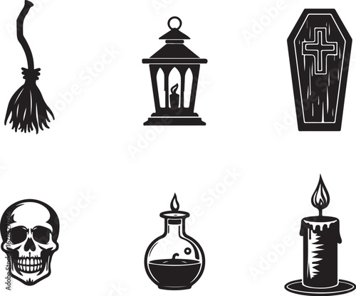 Spooky Halloween icons for festive haunted celebrations