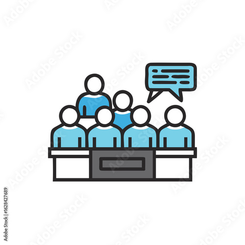 Group of diverse people discussing in a jury meeting setting  
