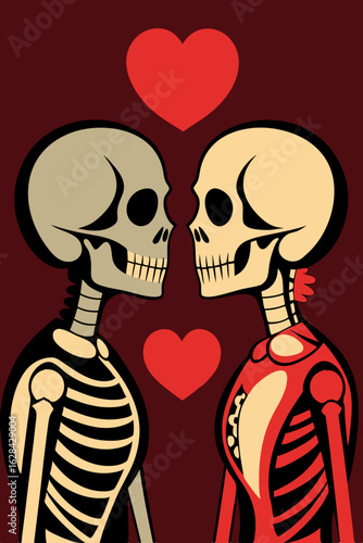 skeleton couple with heart