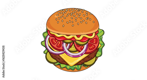 juicy cheeseburger illustration perfect for restaurant menus ads
