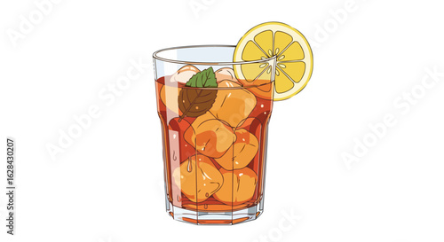 refreshing iced tea vector lemon mint summer drink illustration