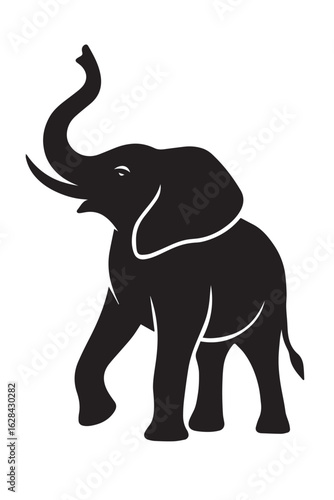 Black elephant silhouette with trunk raised