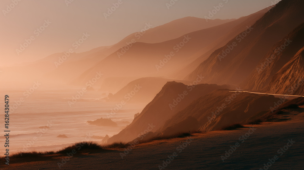 Naklejka premium road in the mountains at the sea