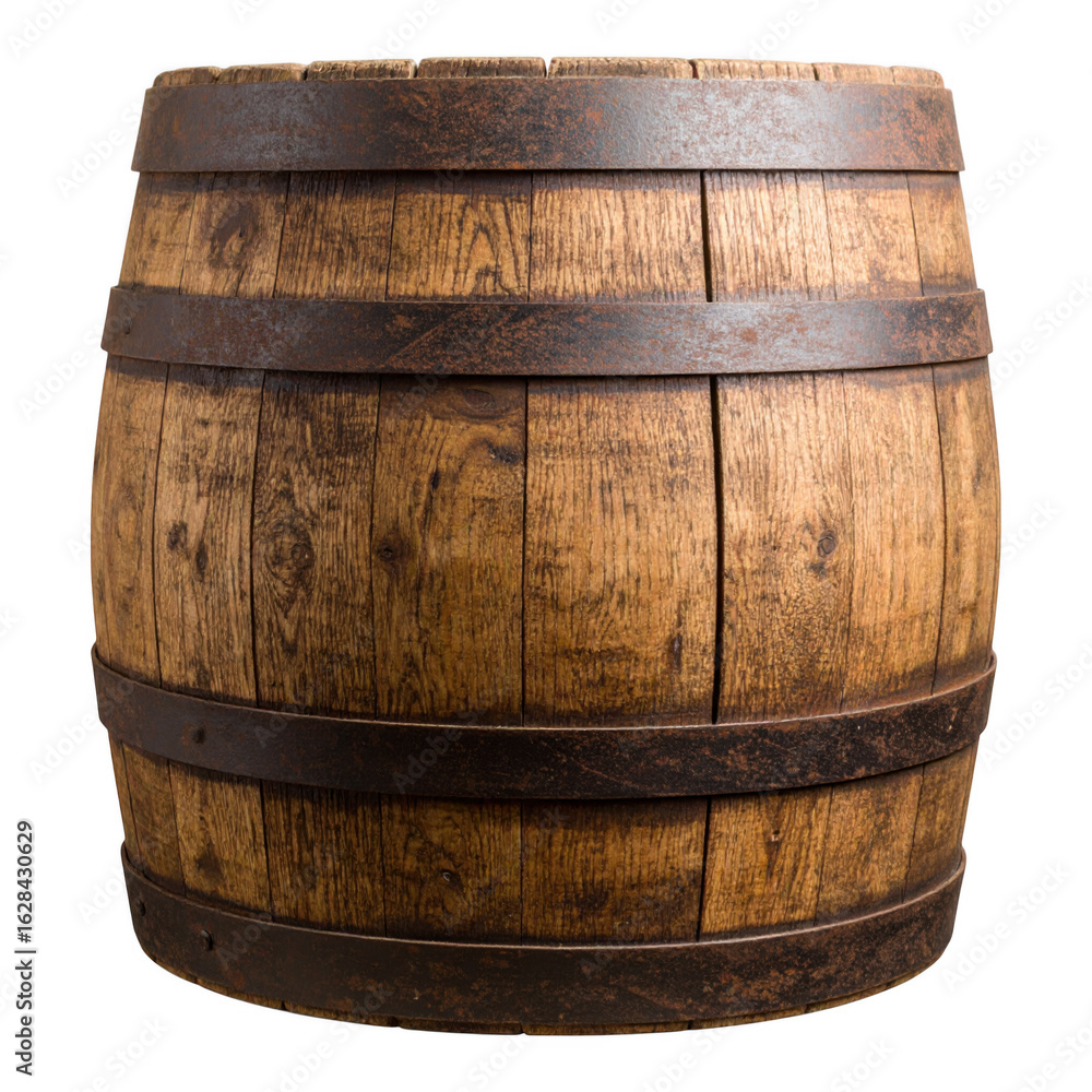Fototapeta premium Old wooden barrel isolated on white and transparent background