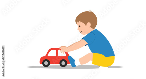 toddler playing with red toy car adorable childhood fun