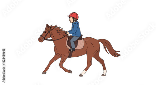 young rider and chestnut horse equestrian fun joyful gallop illustration