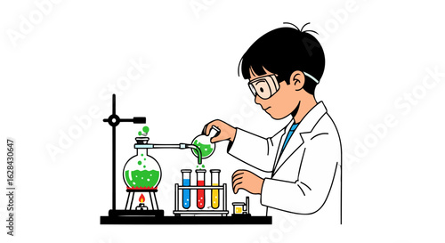 young scientist conducts chemistry experiment in lab