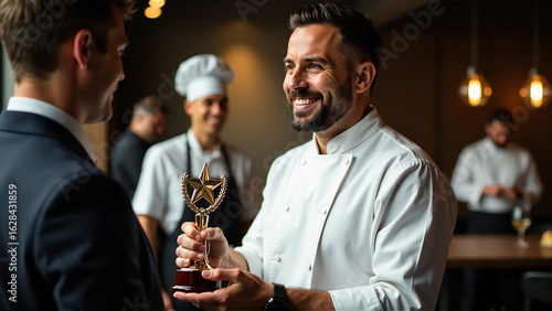 An image of a chef receiving an award or recognition for their culinary achievements, highlighting excellence in the field.