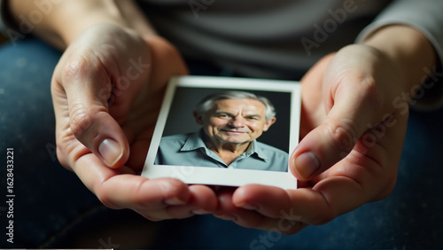 A close-up of hands holding a photograph of a departed loved one, representing the enduring connection between the living and the dead.
