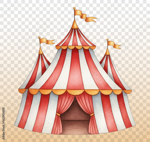 Classic circus big top tent vector illustration on transparent background.