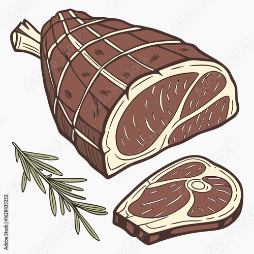  Raw Meat and Rosemary Food Illustration – Cooking Ingredient Scene