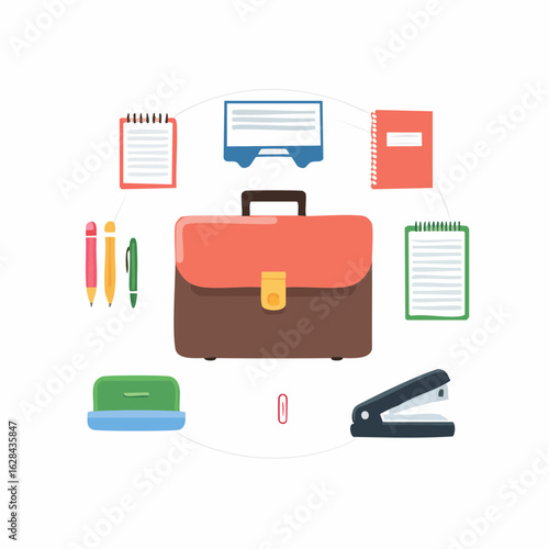 Office and Stationery Icons – Workplace Flat Vector