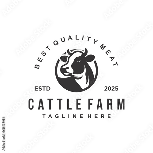 Vintage Cattle Farm Logo Vector Template. Vector illustration of a vintage farm logo design, with a simple style.