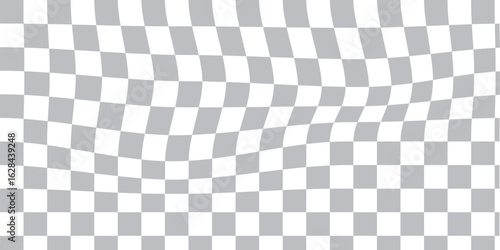 Black and white checkerboard mess pattern background. groovy wave psychedelic checkerboard background. Distorted geometric pattern. Abstract monochrome vector backdrop. Vector illustrator