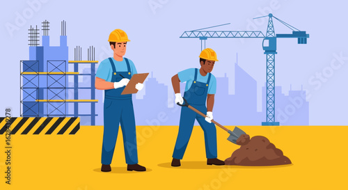 Construction Workers on Site Building, Planning, and Working Together for Progress