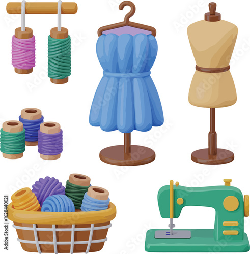 Elegant set of sewing accessories for fashion design and clothing illustration