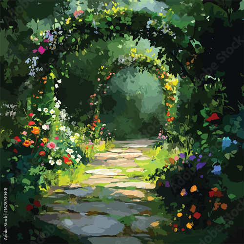 Enchanting Secret Garden with Blooming Flowers