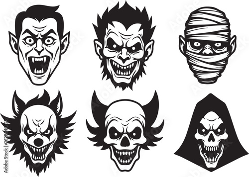 Creepy Halloween monsters and characters for spooky designs
