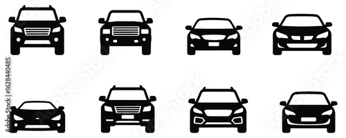 car silhouette vector icons set, isolated auto vehicle models for automotive and transport design