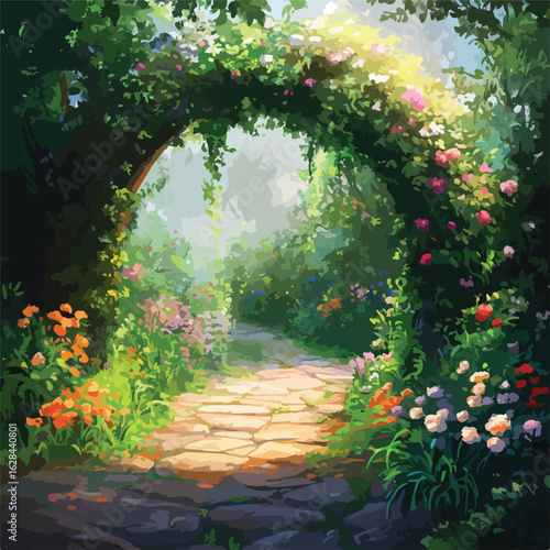 Enchanting Secret Garden with Blooming Flowers