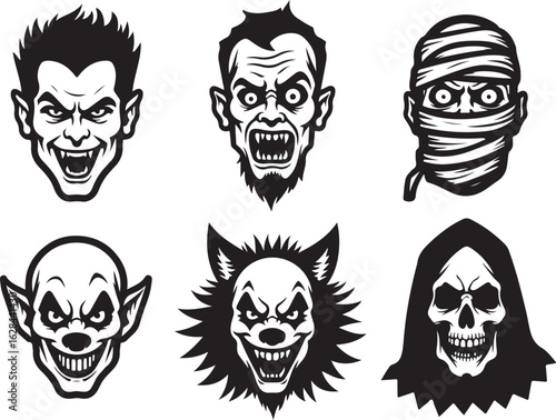 Spooky monster faces for Halloween design