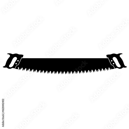Illustration of a two man crosscut saw with handles on each end in black