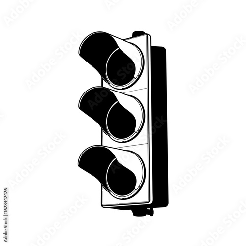 Illustration of a vertical traffic light with three dark lenses displayed