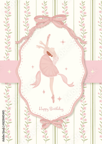 Happy birthday card design watercolor pink ballerina