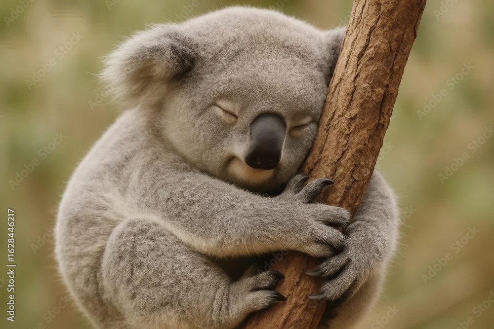 Obraz premium A koala at rest on a tree trunk